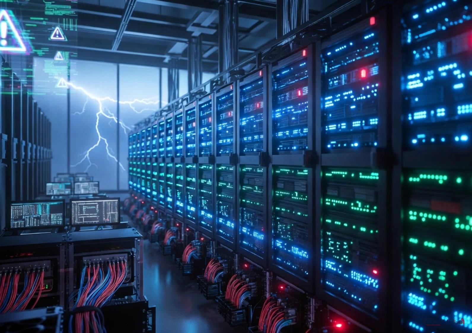 Datacenter met serverracks als symbool voor digitale continuïteit en storingsrisico’s