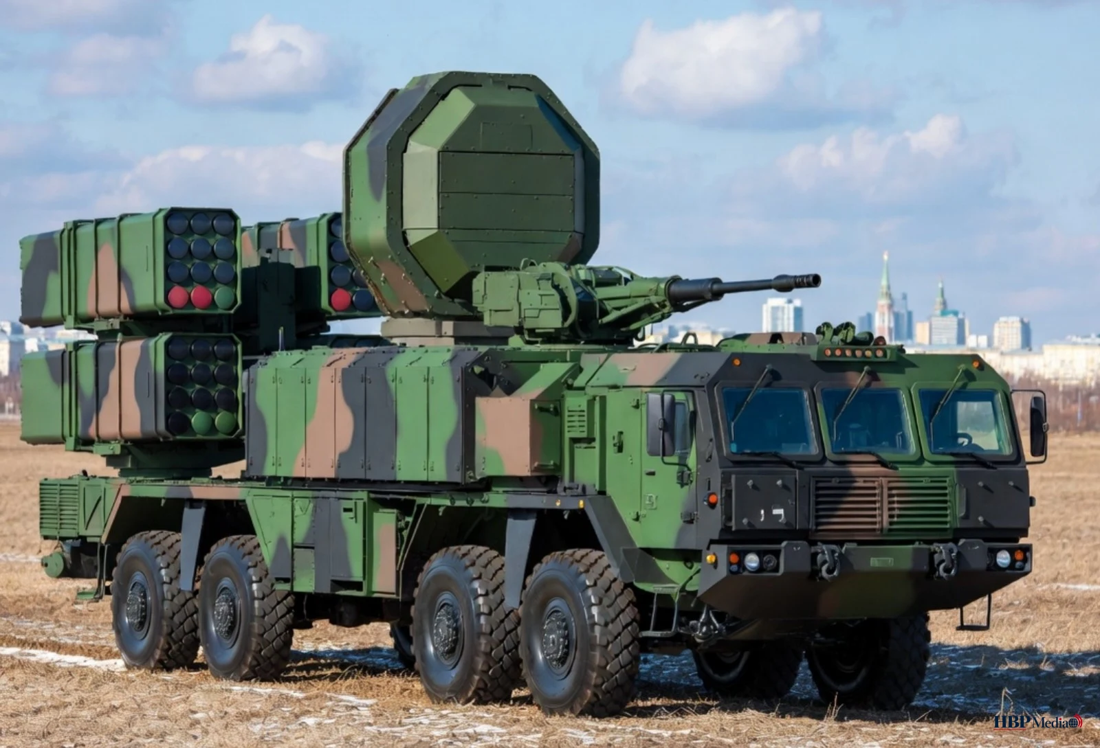 Een Russisch Pantsir-S1 luchtafweersysteem opgesteld nabij Moskou