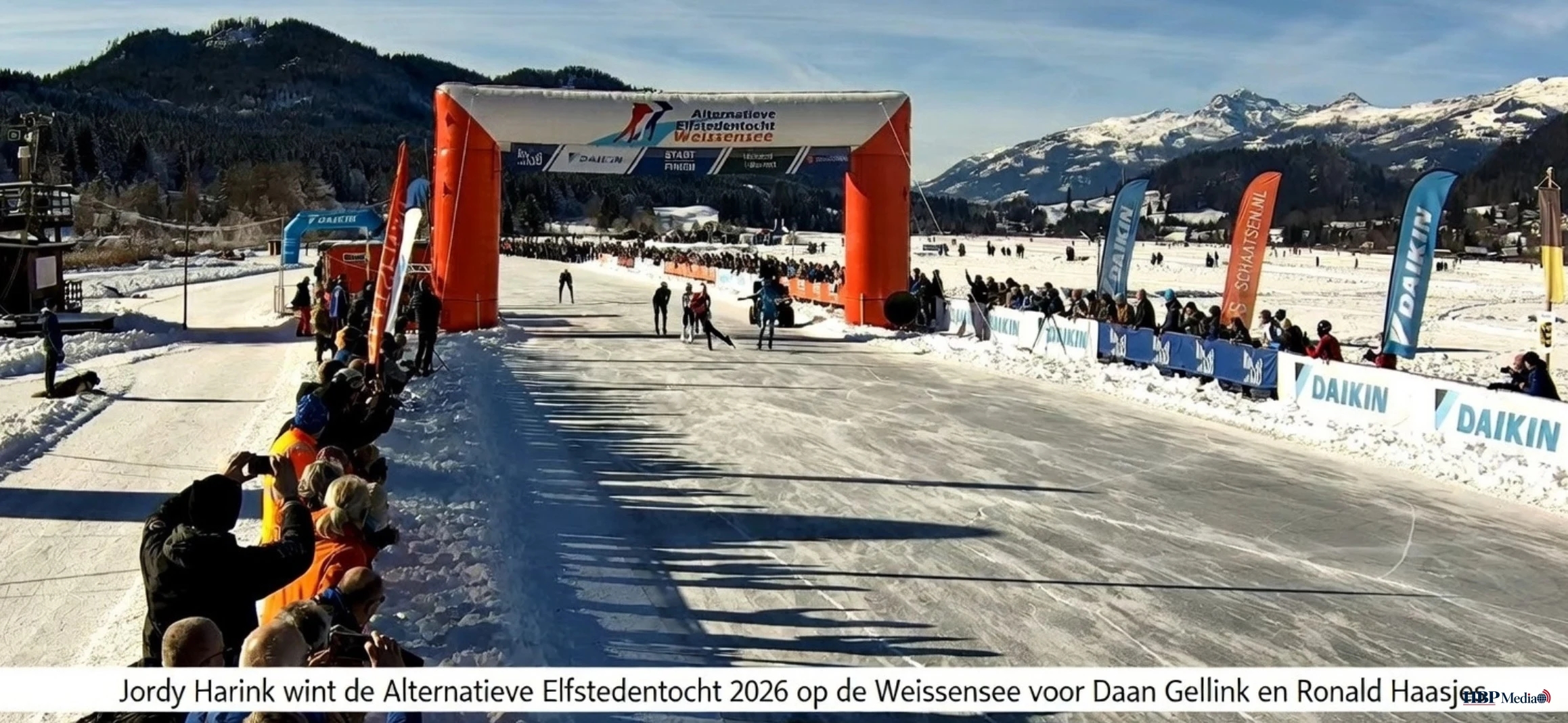 Jordy Harink wint de Alternatieve Elfstedentocht 2026 op de Weissensee in Oostenrijk