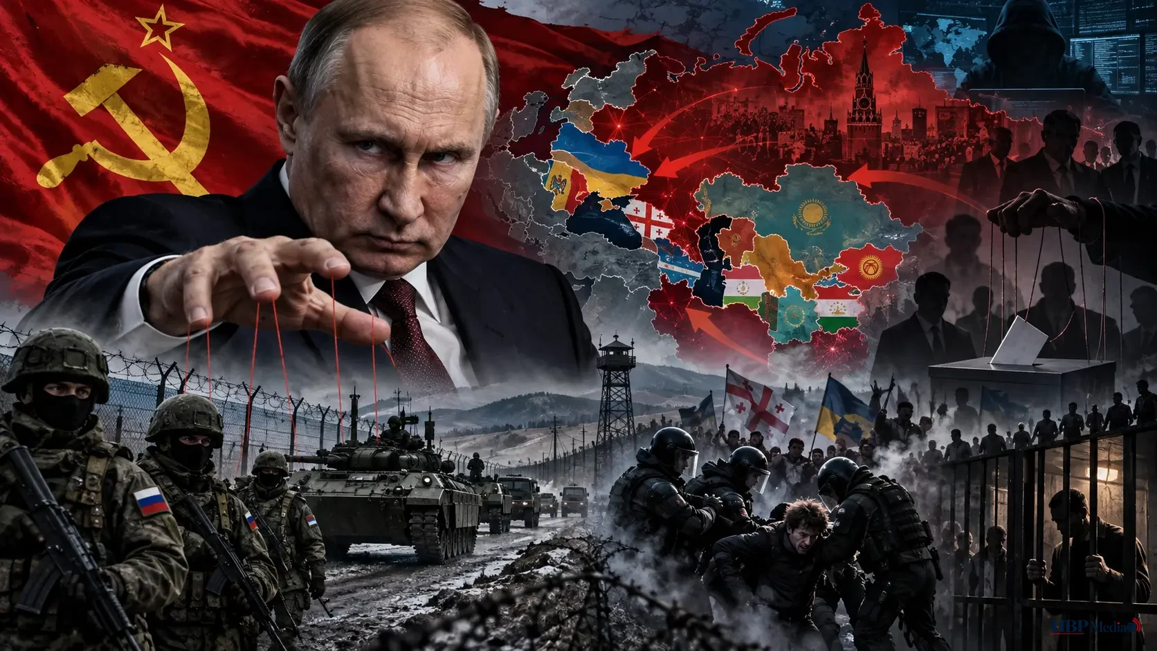 Vladimir Poetin wil de Russische invloed over voormalige Sovjetrepublieken herstellen en gebruikt daarvoor politieke inmenging, militaire dreiging en repressie.