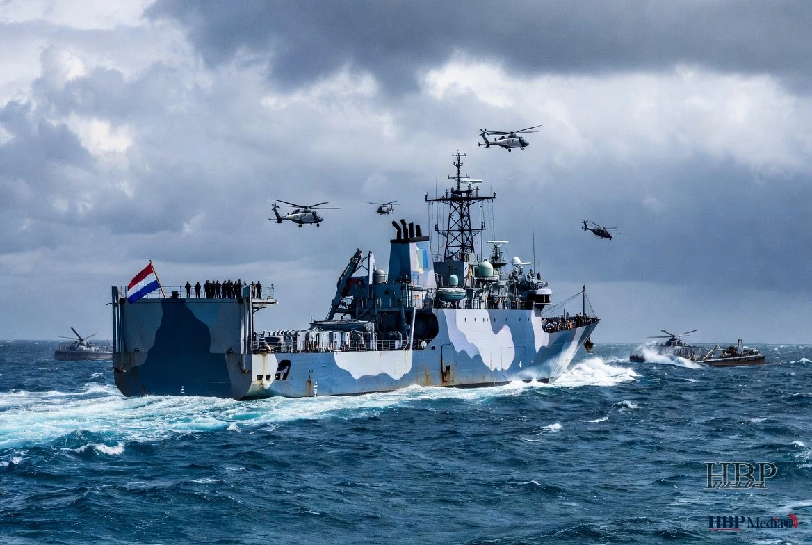 Amfibisch transportschip tijdens een militaire oefening op zee