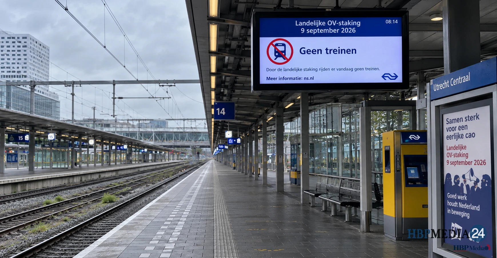 Leeg station tijdens landelijke OV-staking op 9 september 2026
