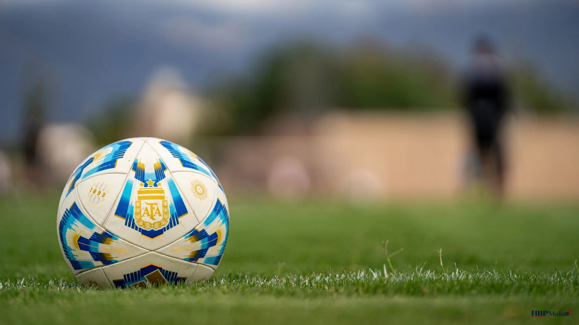 close up of soccer ball on green field