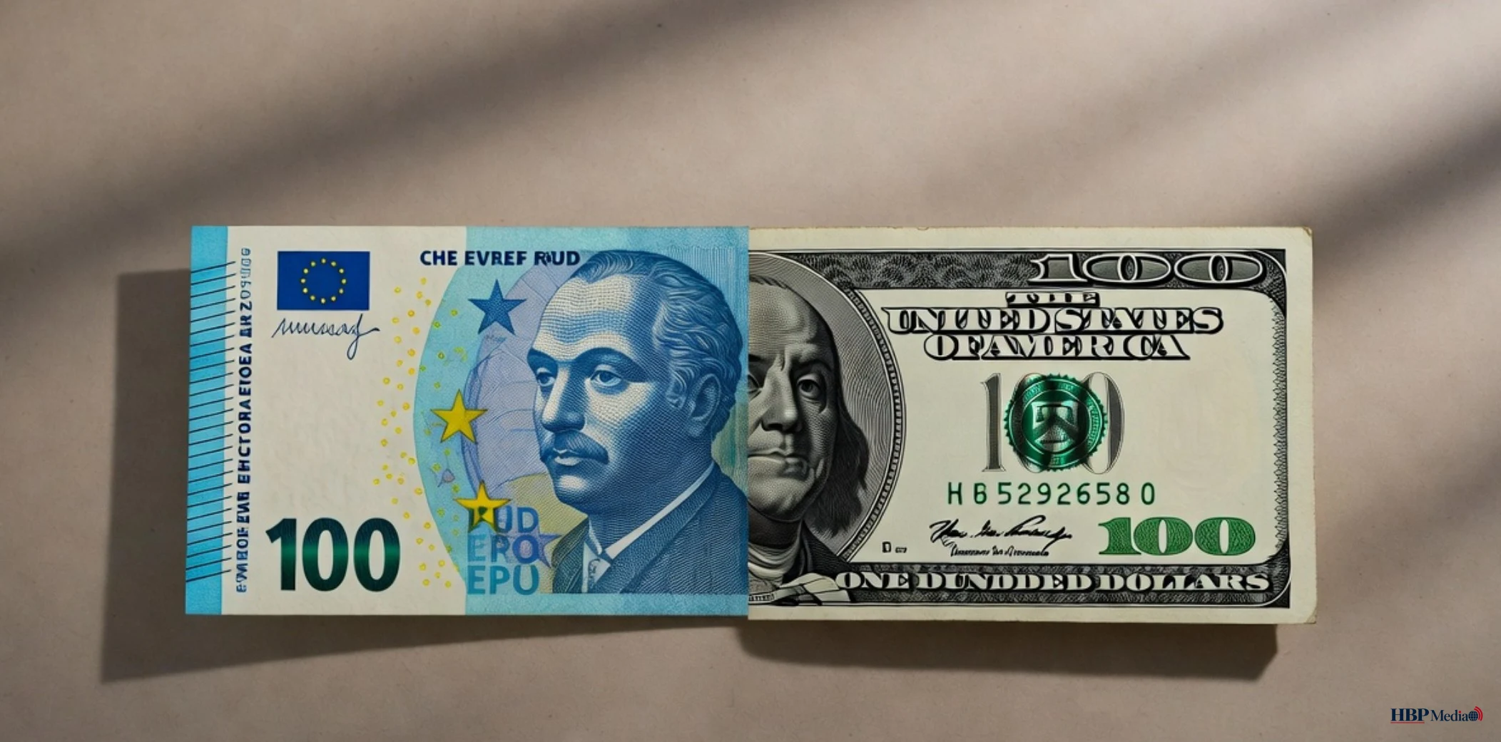 Illustratie van een vallende Amerikaanse dollar en een stijgende euro als symbool voor verschuivende mondiale macht