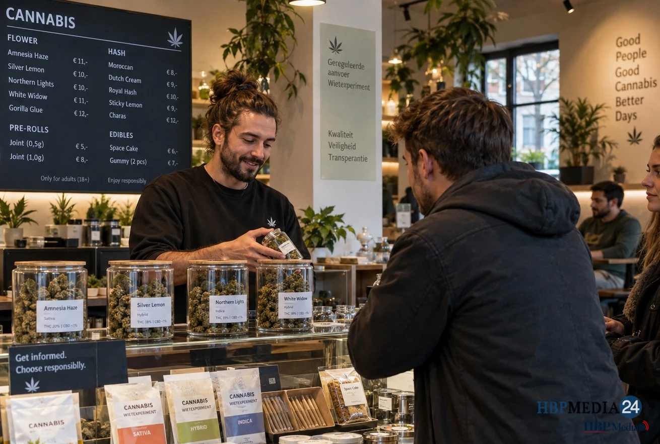 Gereguleerde cannabis in een Nederlandse coffeeshop tijdens het wietexperiment