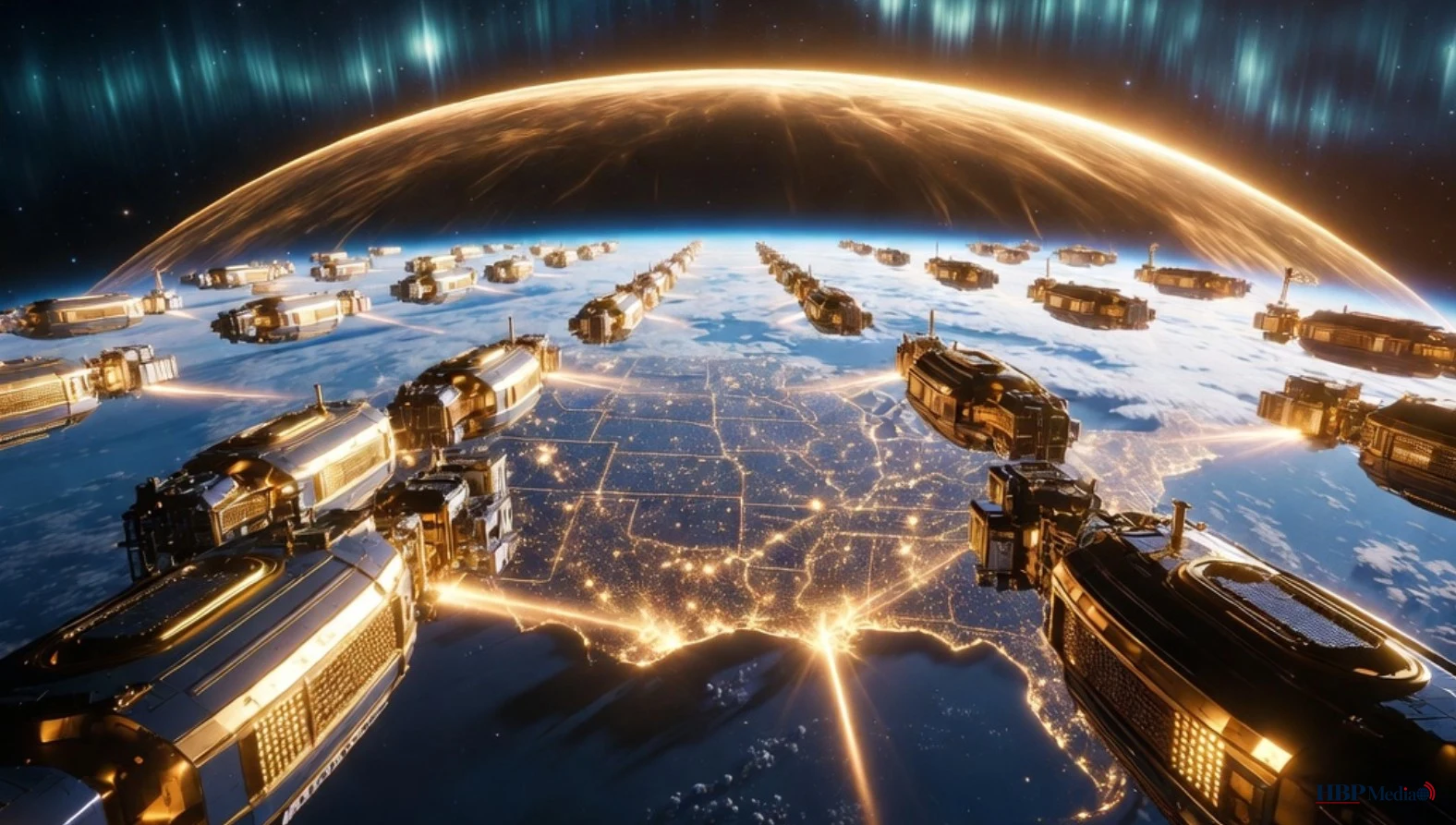 llustratie van satellieten voor het Amerikaanse raketafweersysteem Golden Dome
