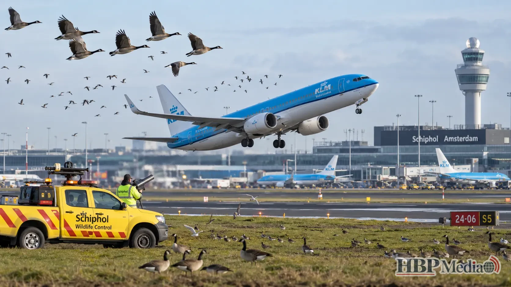 Schiphol neemt extra maatregelen om ganzen en andere vogels uit de buurt van start- en landingsbanen te houden.