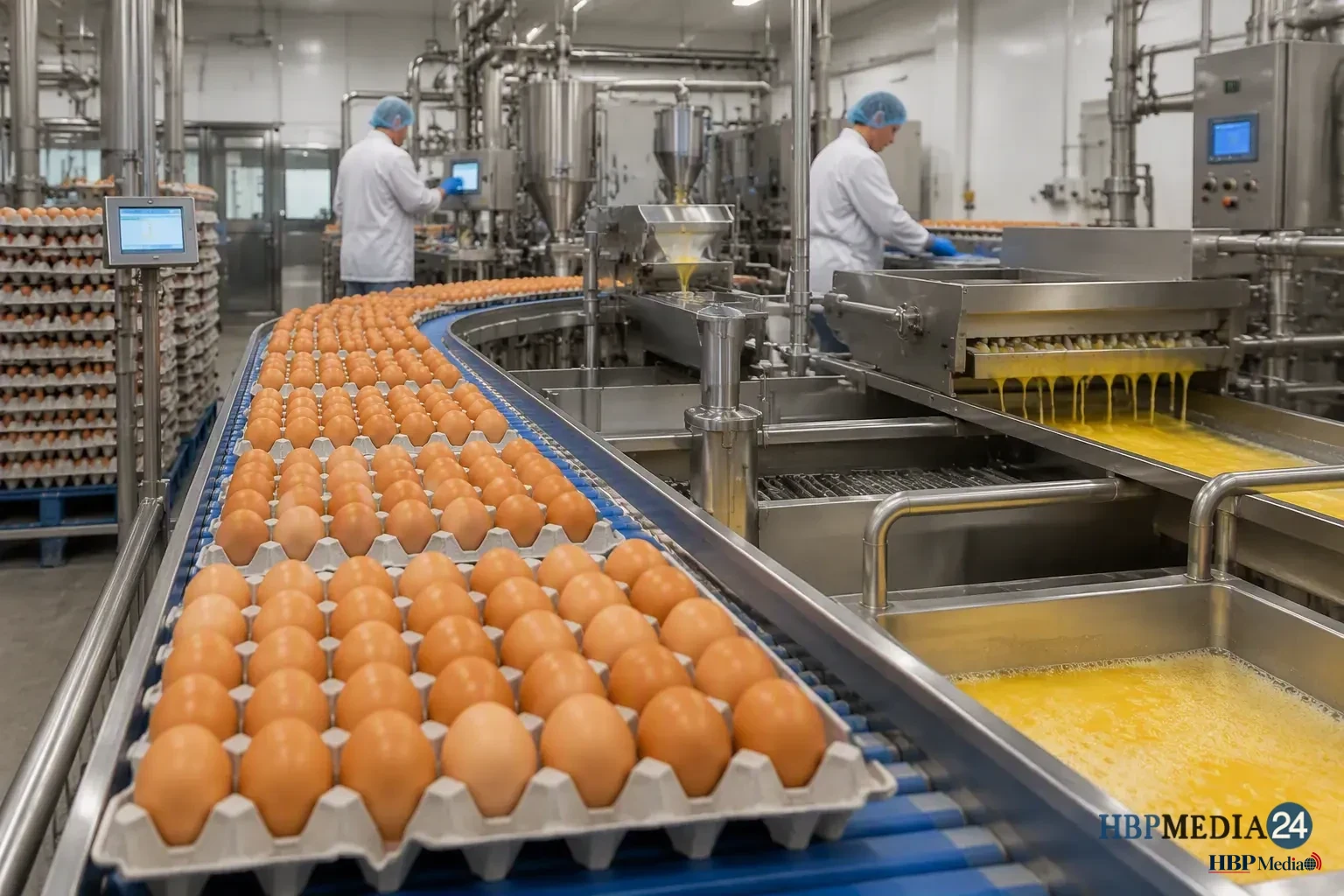 Eieren in een productiefaciliteit waar eiproducten worden verwerkt