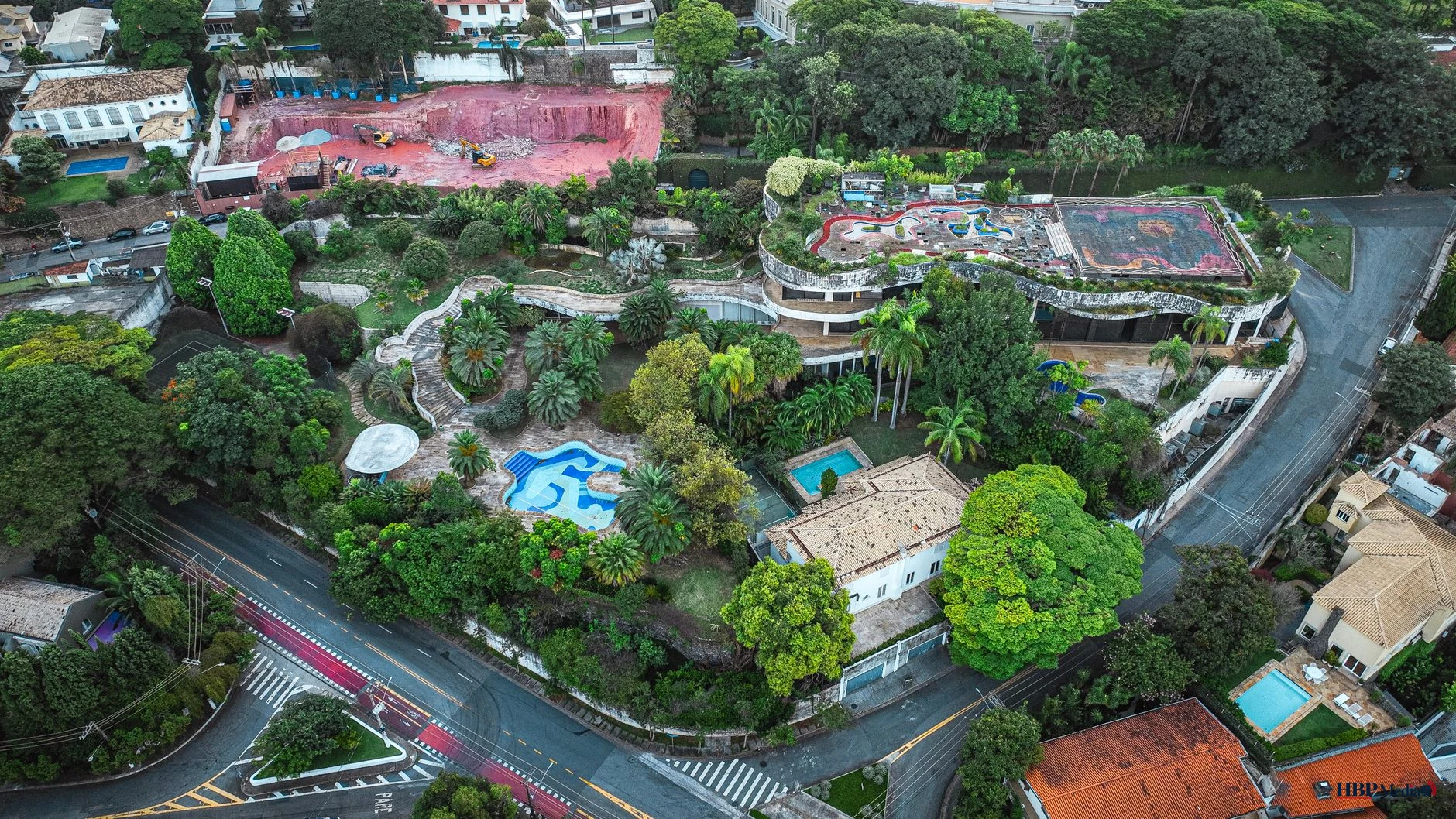 aerial view of tropical residential garden in sao paulo