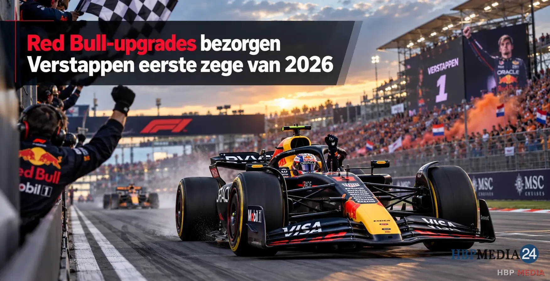 Max Verstappen in de verbeterde Red Bull RB22 tijdens zijn eerste Formule 1-zege van 2026