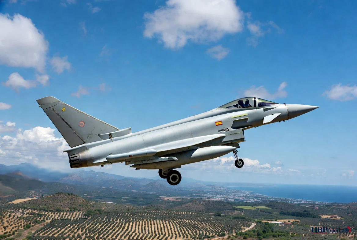 Eurofighter Typhoon straaljager tijdens oefenvlucht boven Spanje