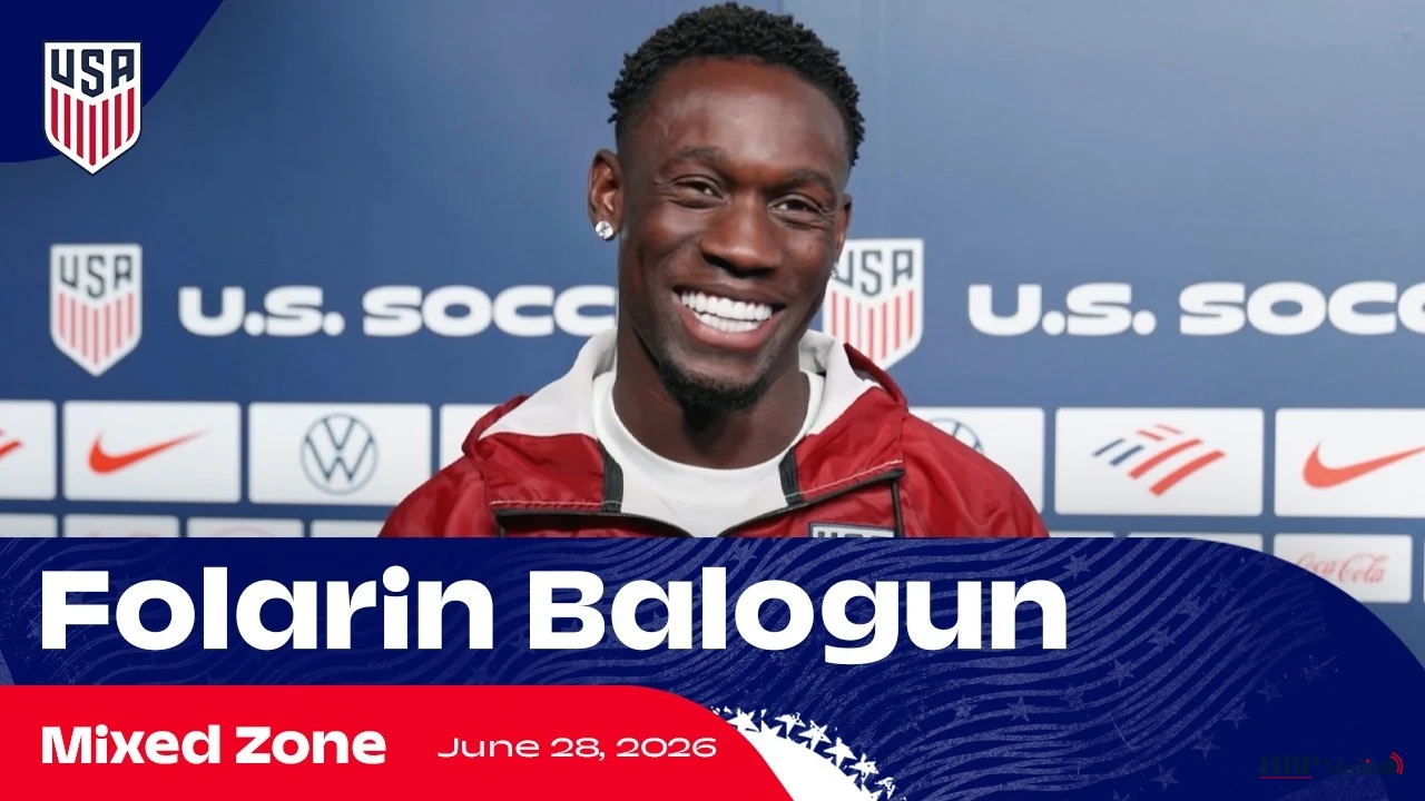 Folarin Balogun in actie voor de Verenigde Staten tijdens het WK voetbal