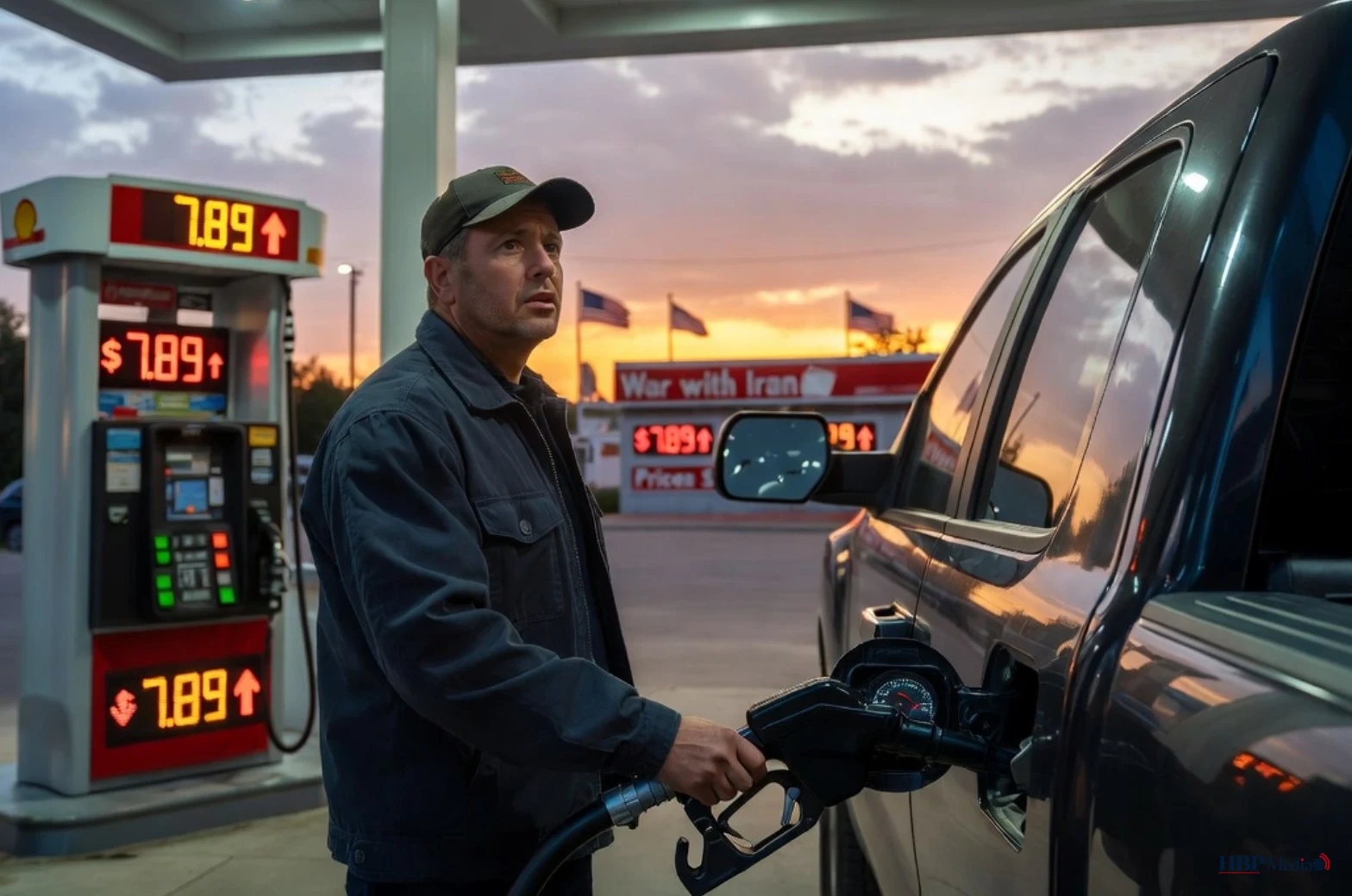 Amerikaanse automobilist tankt brandstof bij een benzinestation terwijl prijzen oplopen door de oorlog met Iran.