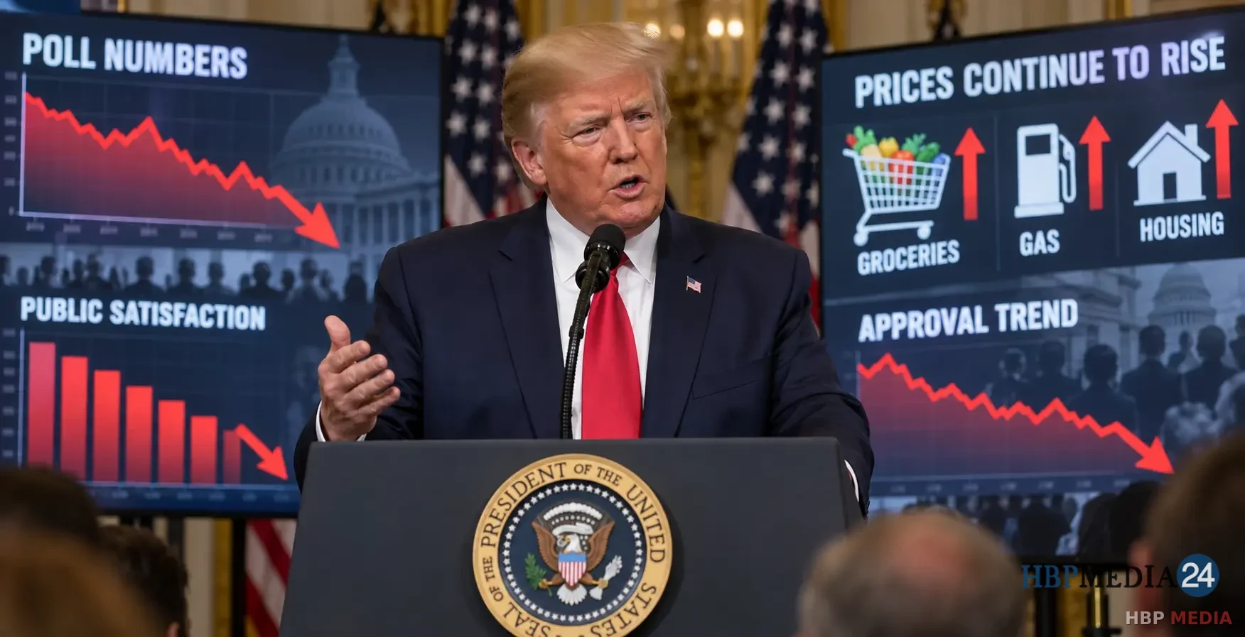 Donald Trump tijdens een toespraak over de Amerikaanse economie en stijgende prijzen.