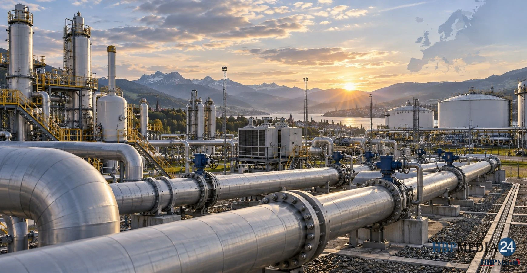 Pijpleidingen en industriële installaties voor gaslevering in Europa.