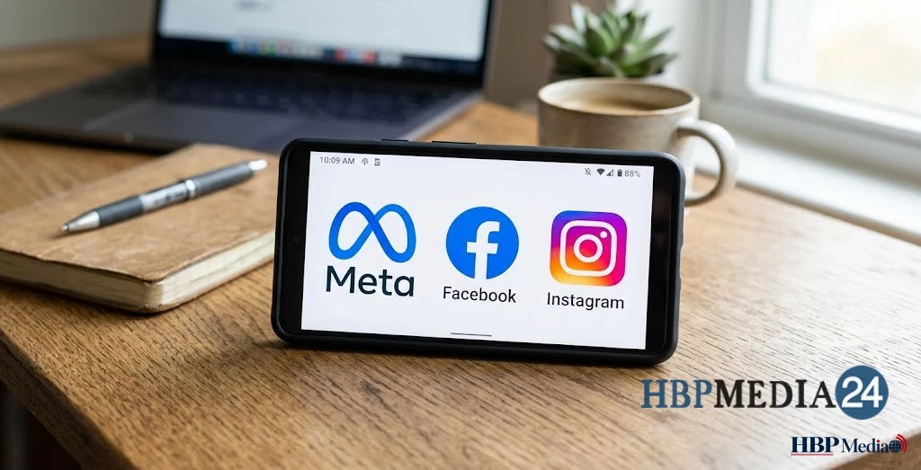 De logo's van Meta, Facebook en Instagram op het scherm van een smartphone.