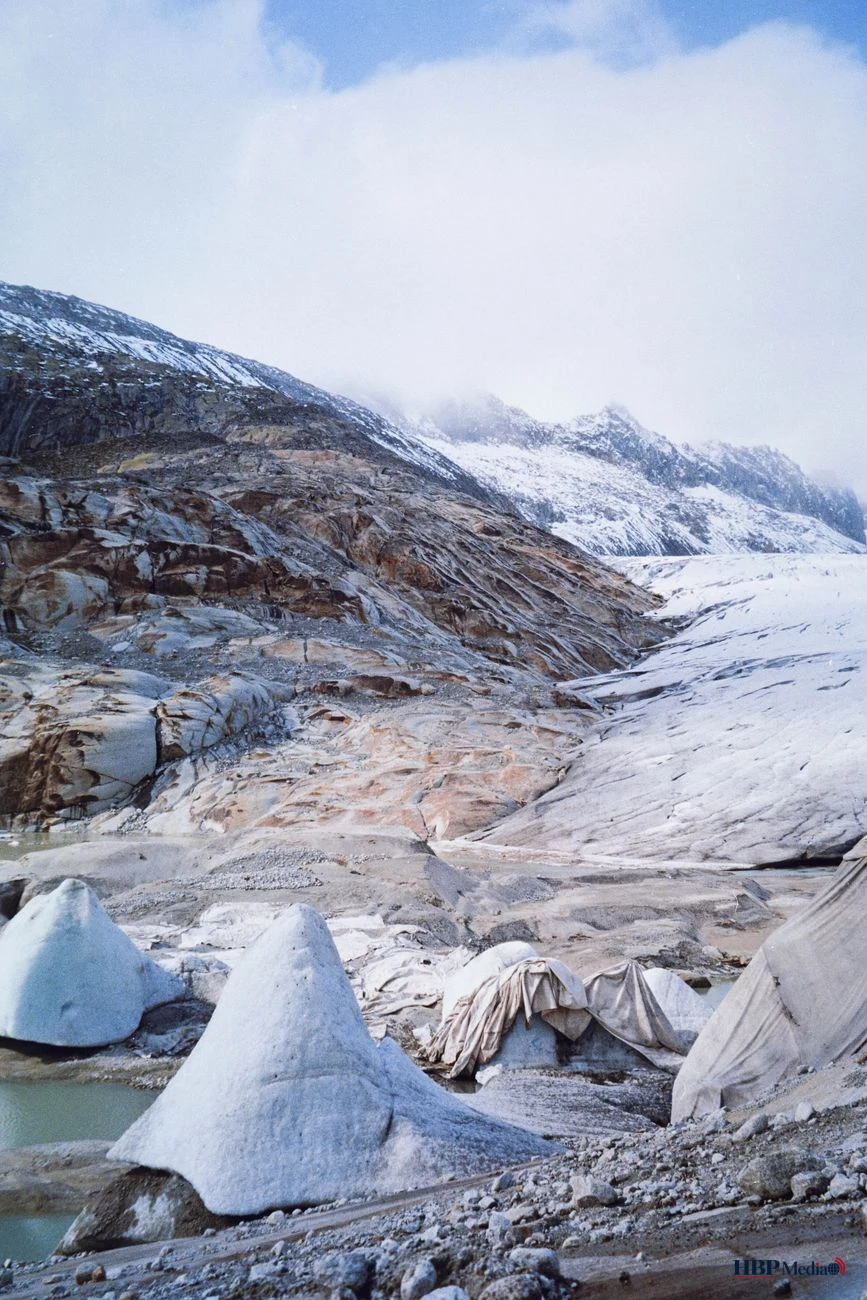 snowy alpine landscape with glacial formations