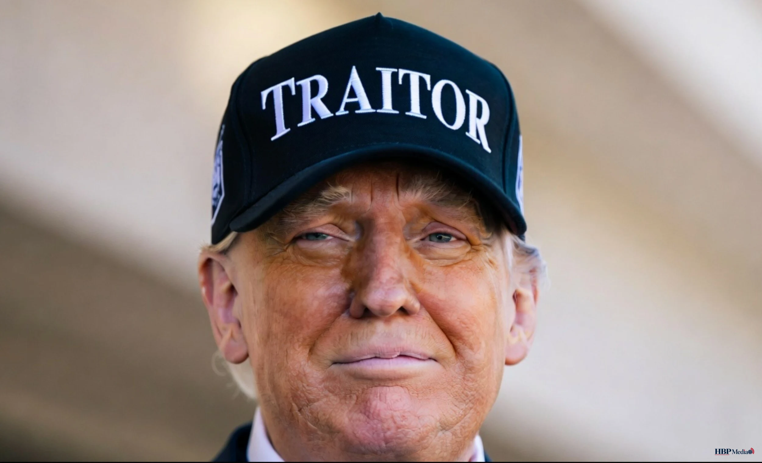 Portret van Donald Trump met kritische politieke context