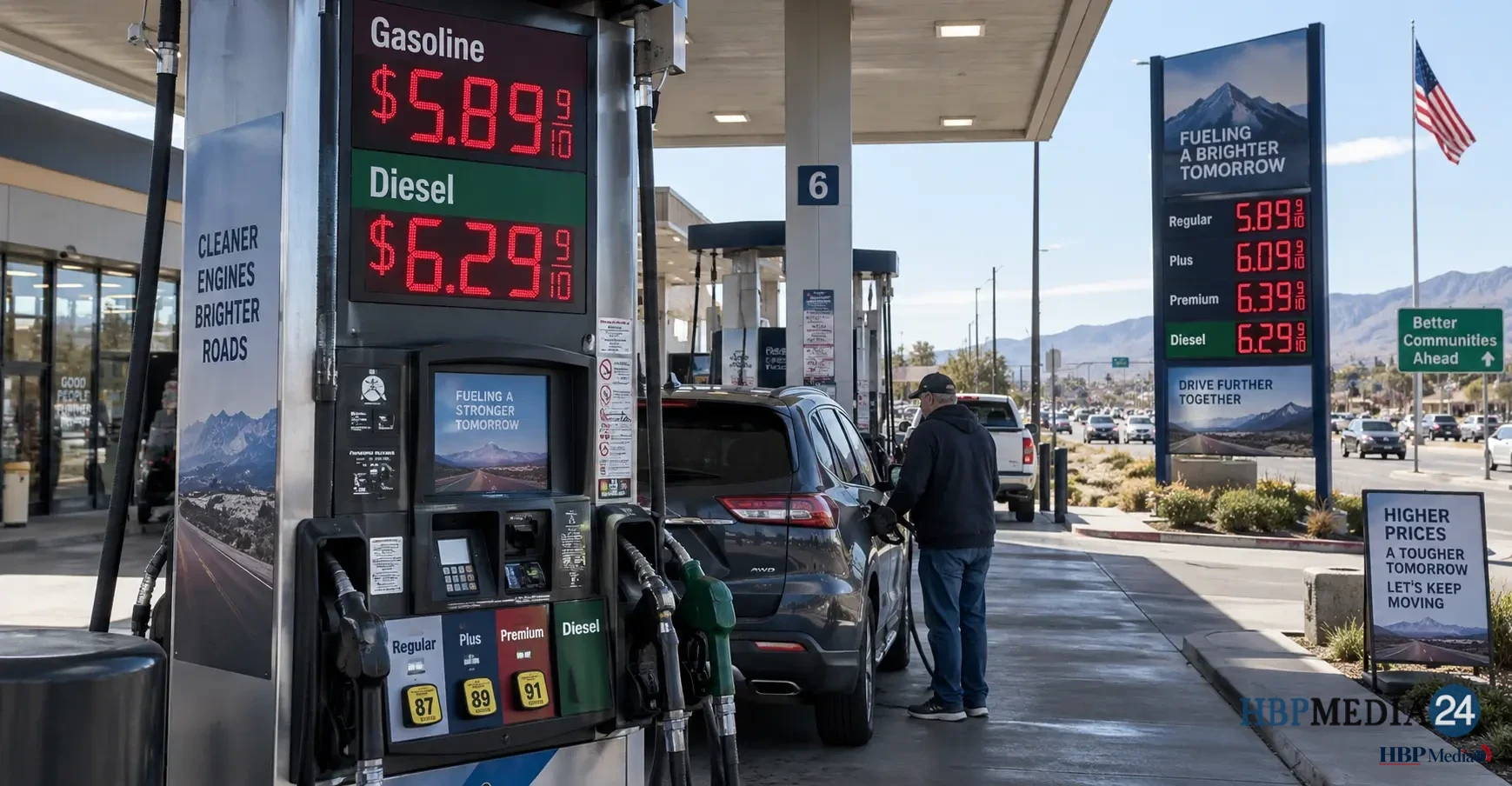 Amerikaanse benzinepomp met sterk gestegen prijzen voor benzine en diesel