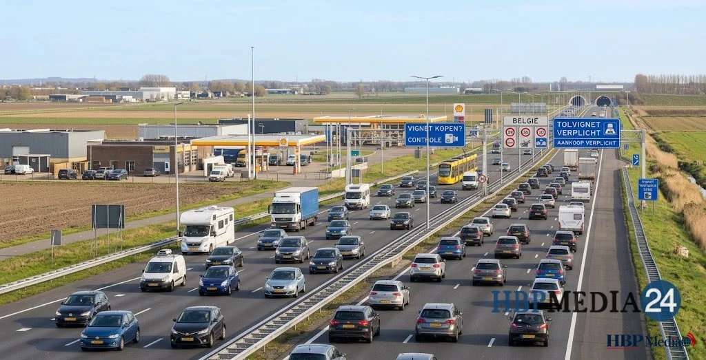 Auto's rijden over een snelweg richting de grens met België waar een tolvignet verplicht wordt.