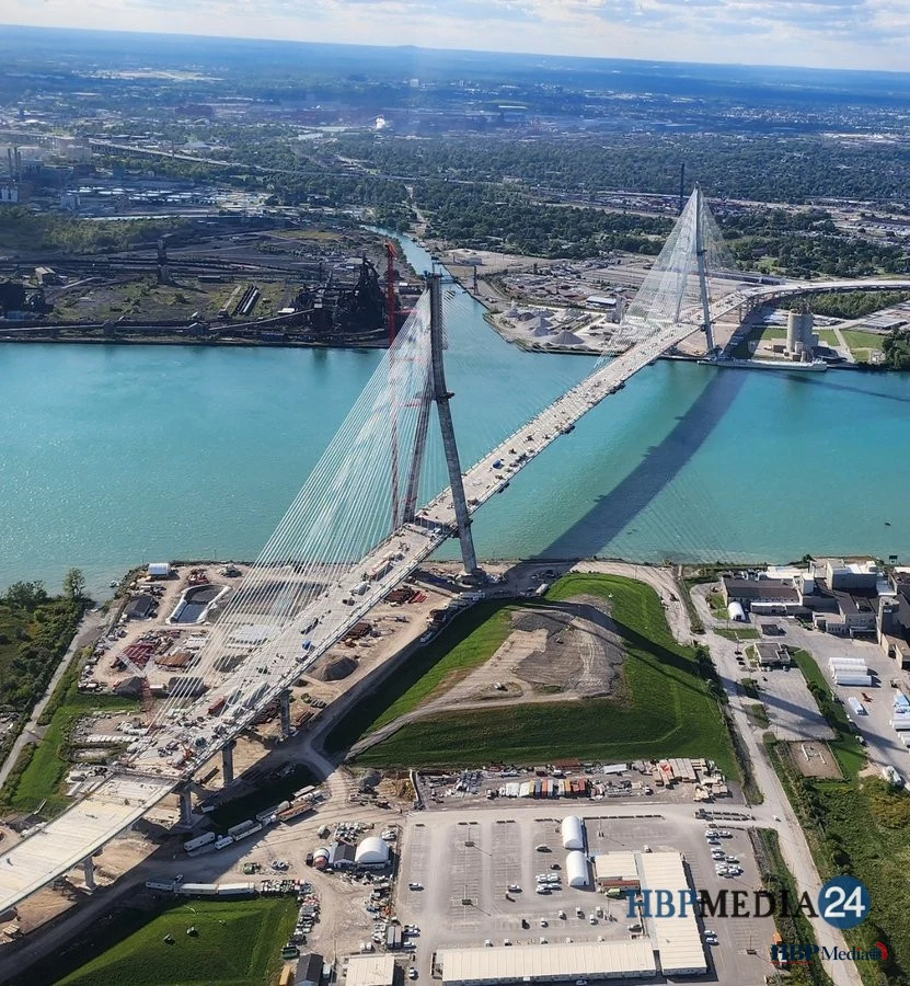 Gordie Howe International Bridge tussen het Canadese Windsor en het Amerikaanse Detroit