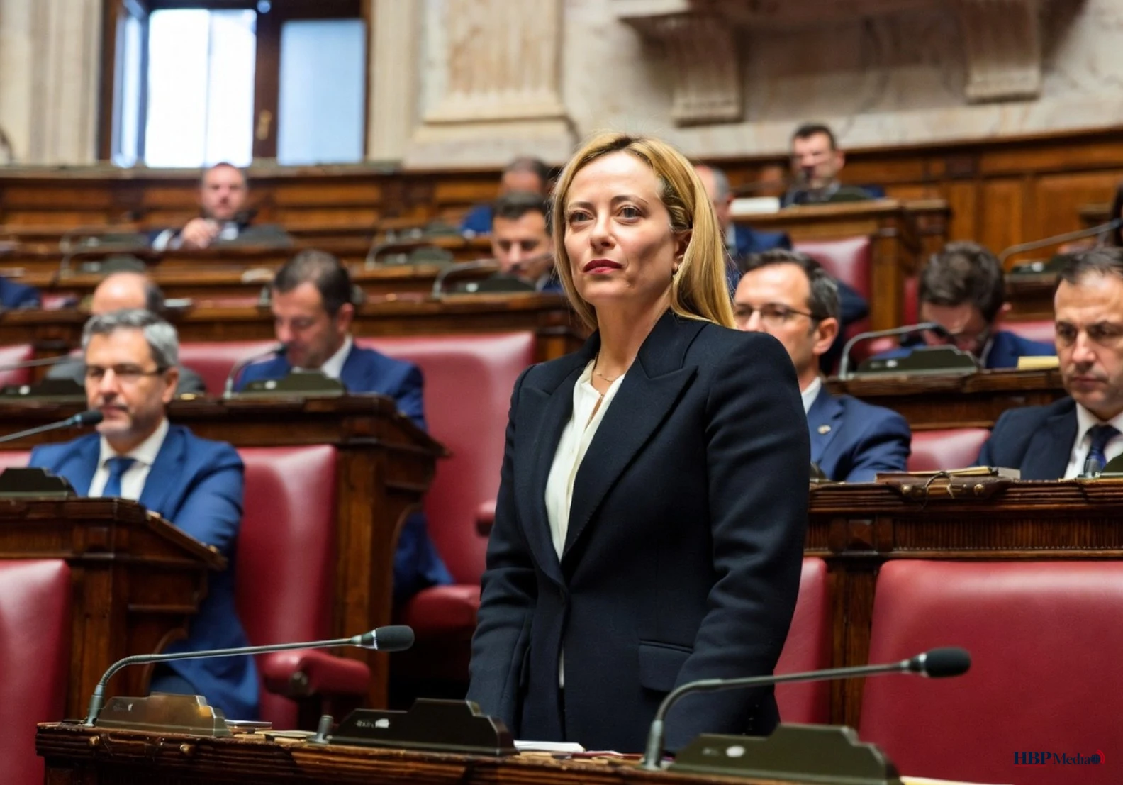 Italiaans premier Giorgia Meloni tijdens een debat in het parlement in Rome
