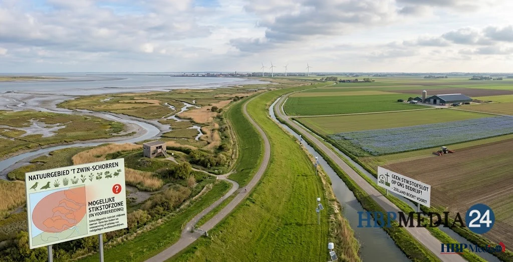 Een Zeeuws natuurgebied met landbouwgrond waar mogelijk een stikstofzone wordt ingesteld.