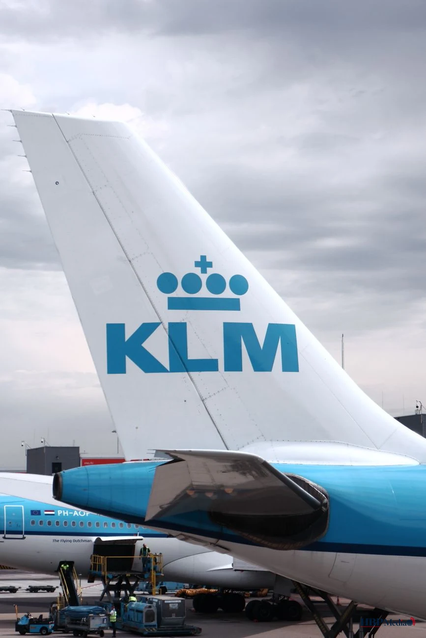 klm airplane tail at airport tarmac