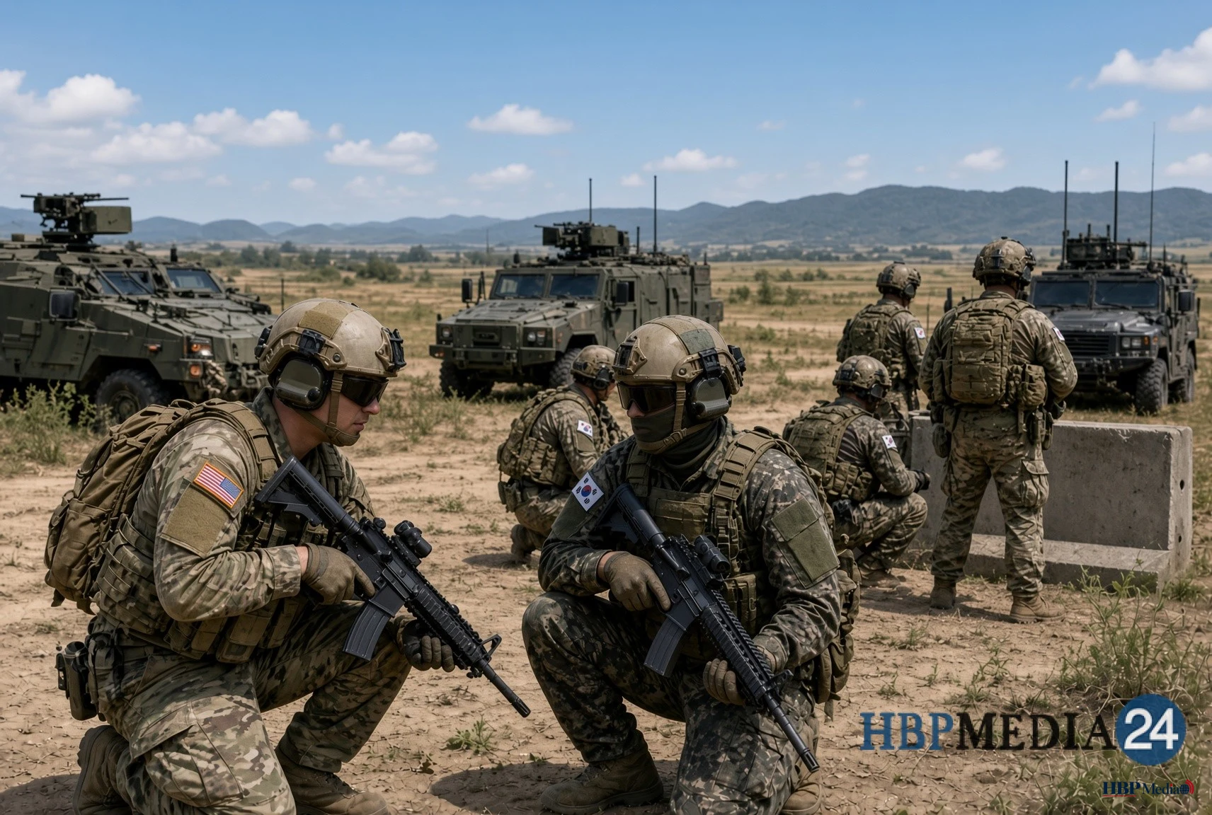 Amerikaanse en Zuid-Koreaanse militairen tijdens een gezamenlijke training in het veld.