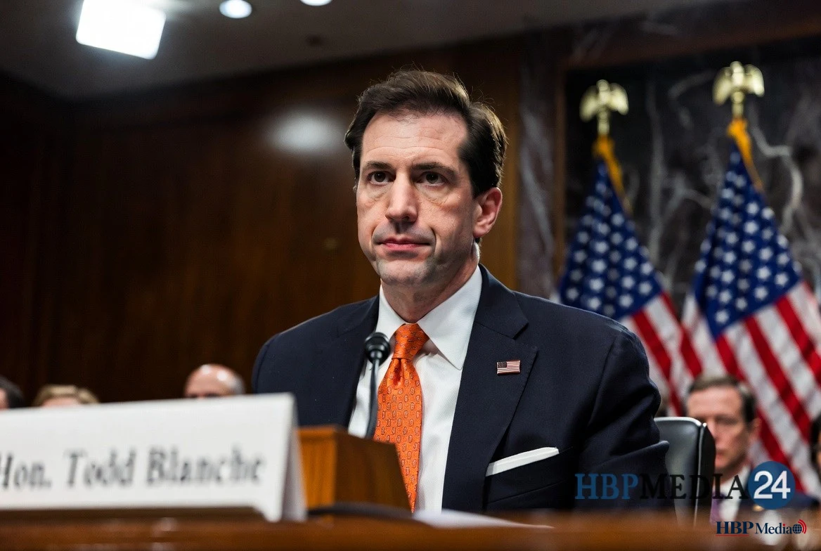 Waarnemend minister Todd Blanche tijdens een hoorzitting in de Amerikaanse Senaat.