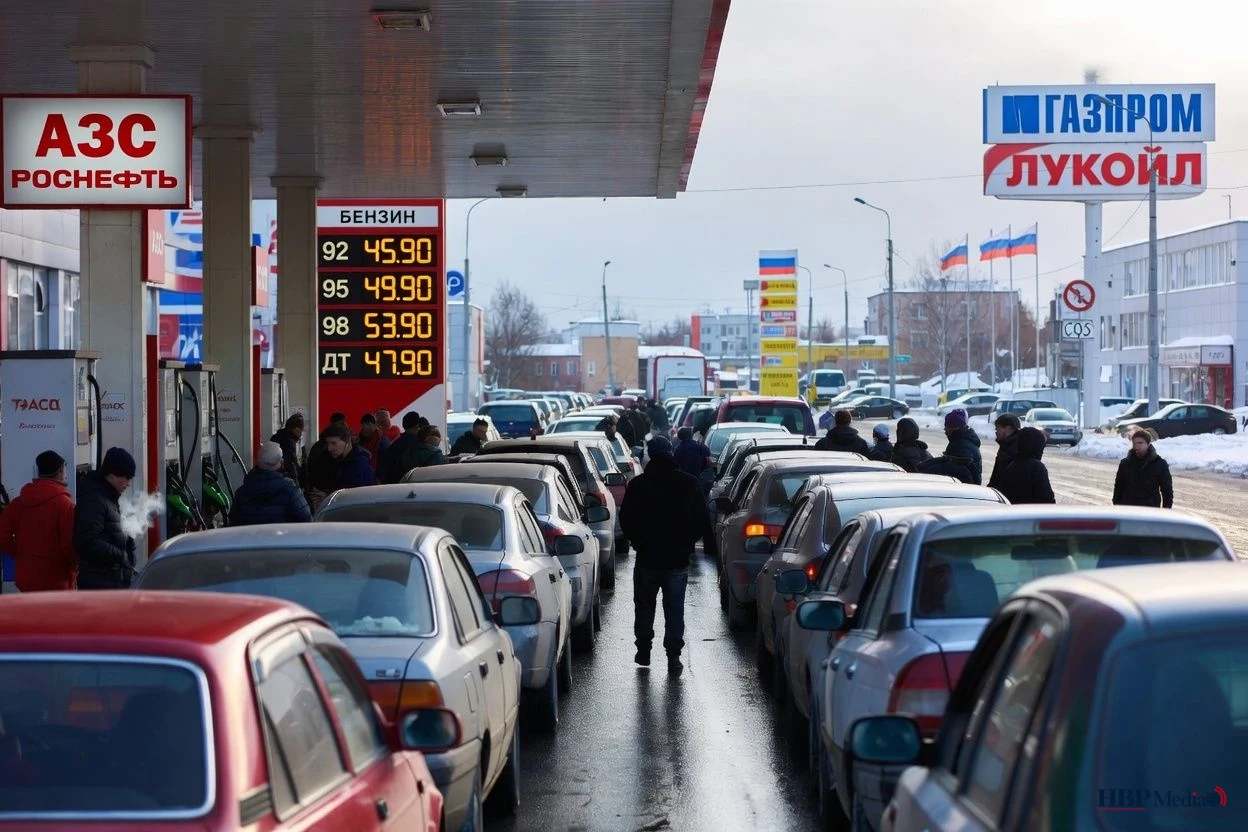 Wachtrij bij Russisch tankstation door brandstoftekorten