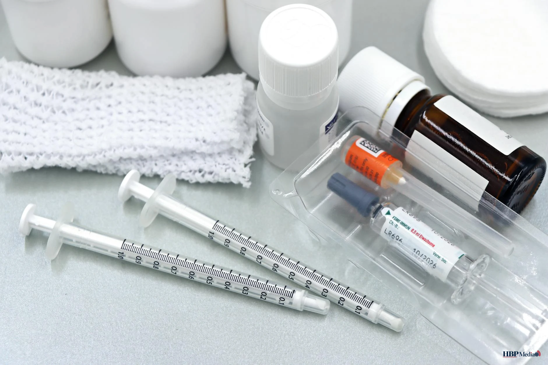 medical tools and vaccines arrangement