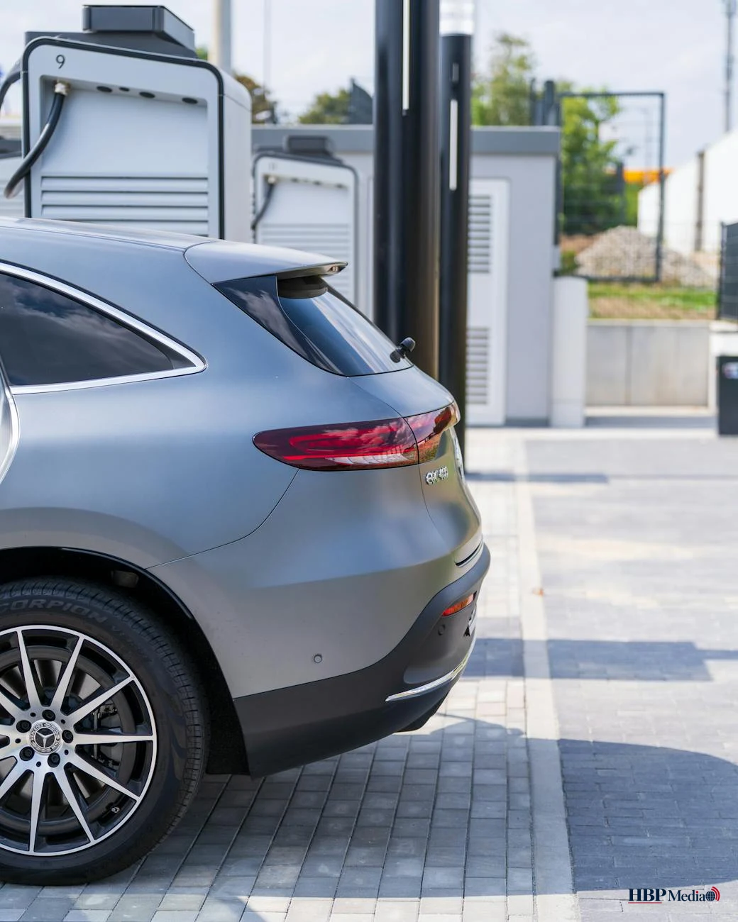 electric vehicle charging at modern station