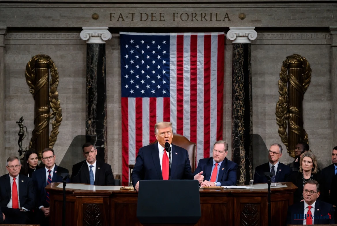 Donald Trump spreekt het Congres toe in Washington