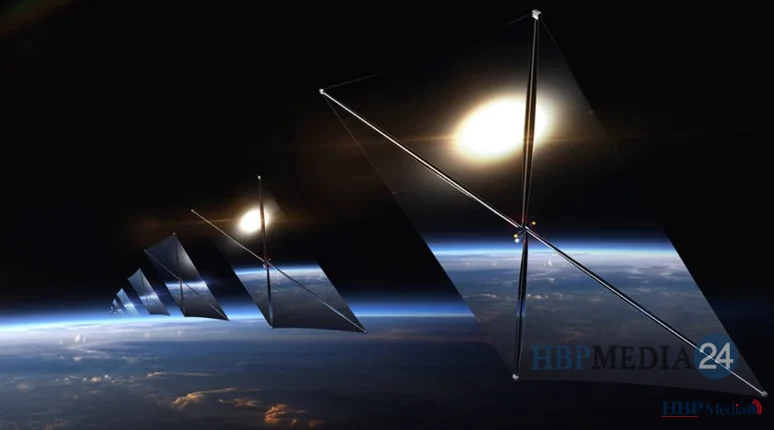 Een illustratie van de reflecterende Earendil-1 satelliet van Reflect Orbital in een baan om de aarde.