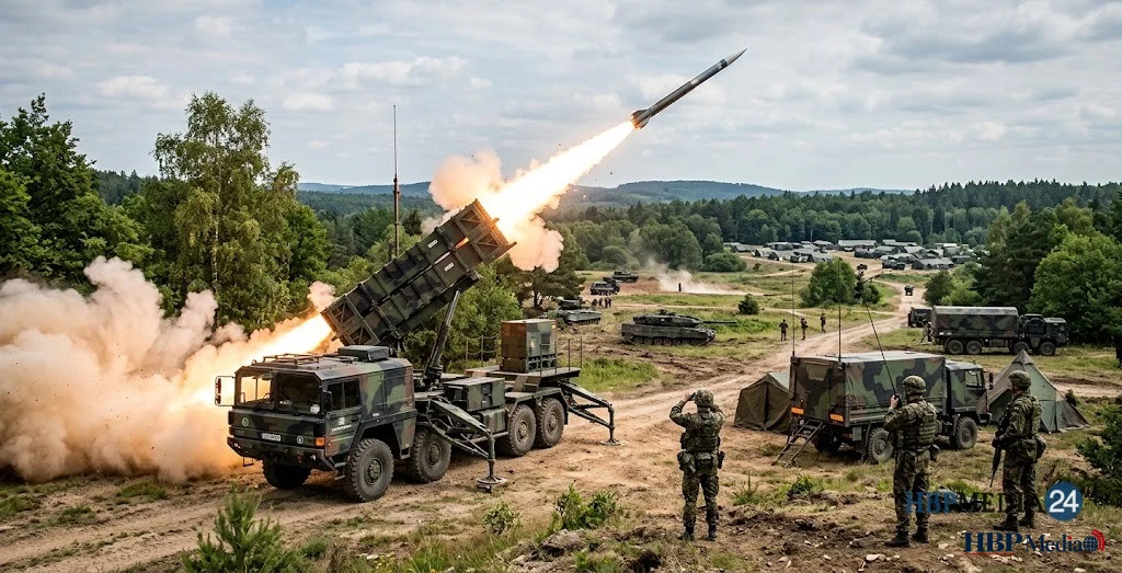 Lanceerinstallatie van een raketsysteem tijdens een militaire oefening in Duitsland.