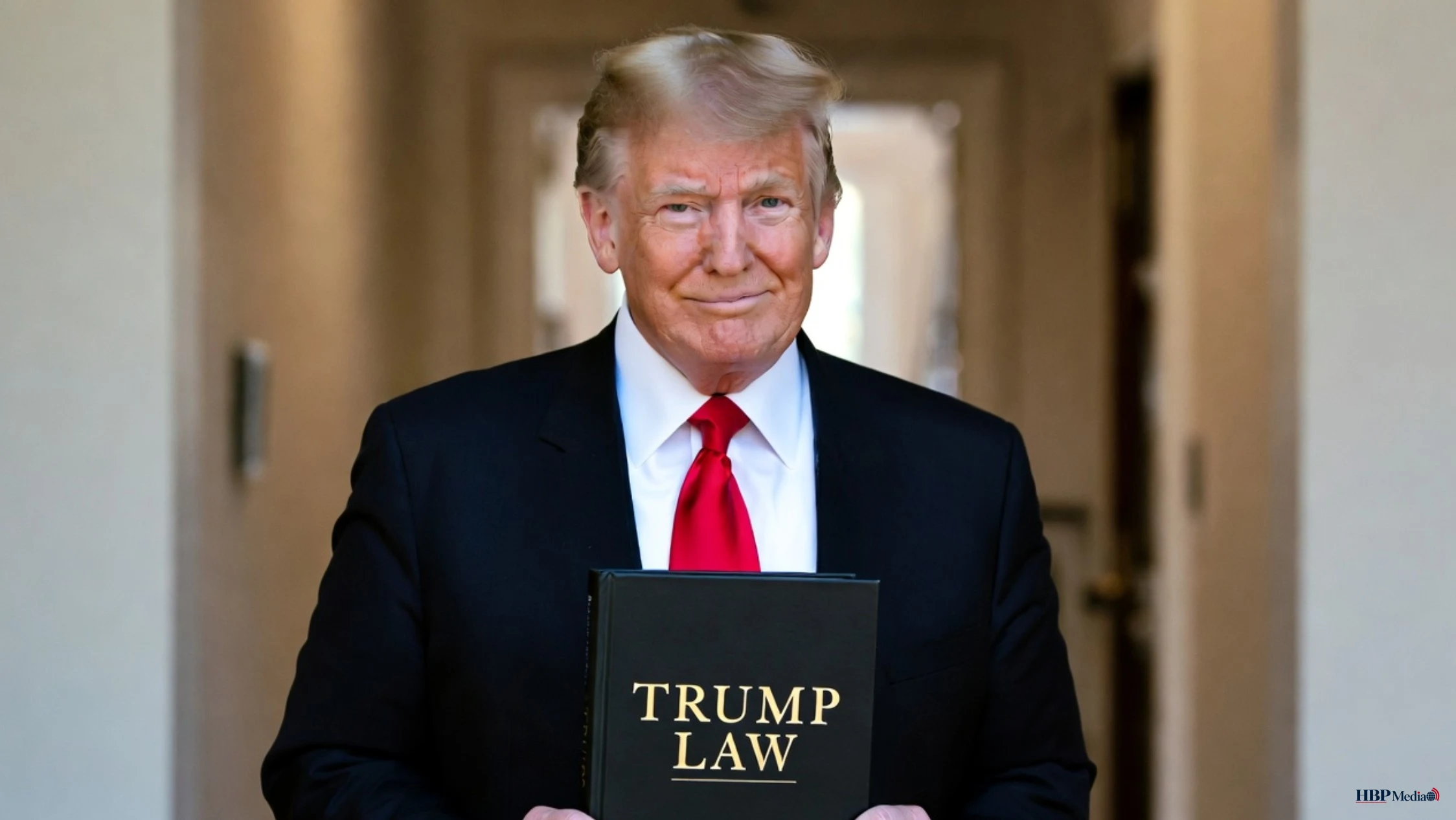 Illustratie van Donald Trump als wereldleider die internationale wetten negeert en macht boven recht plaatst