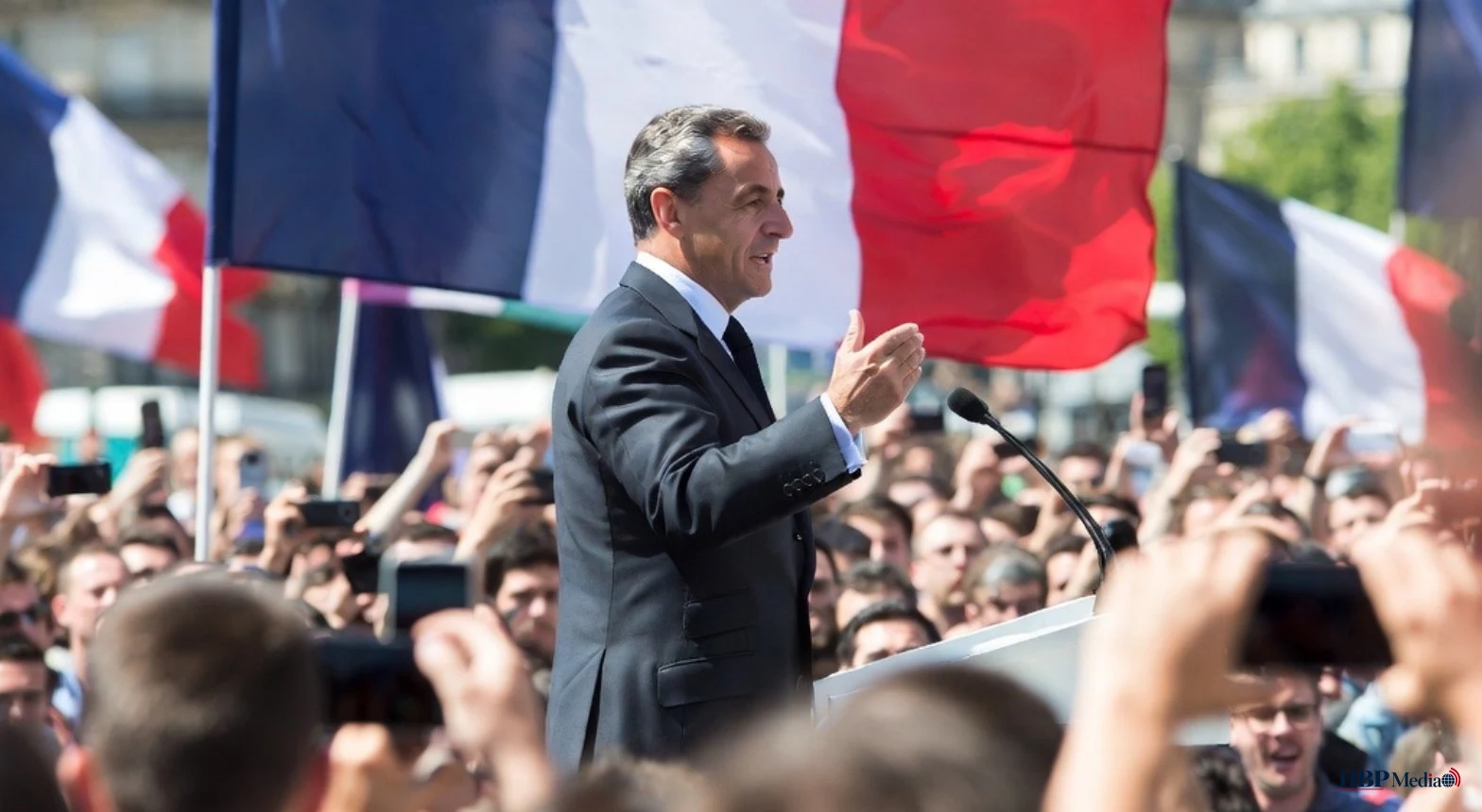 Nicolas Sarkozy bij een publieke bijeenkomst in Frankrijk