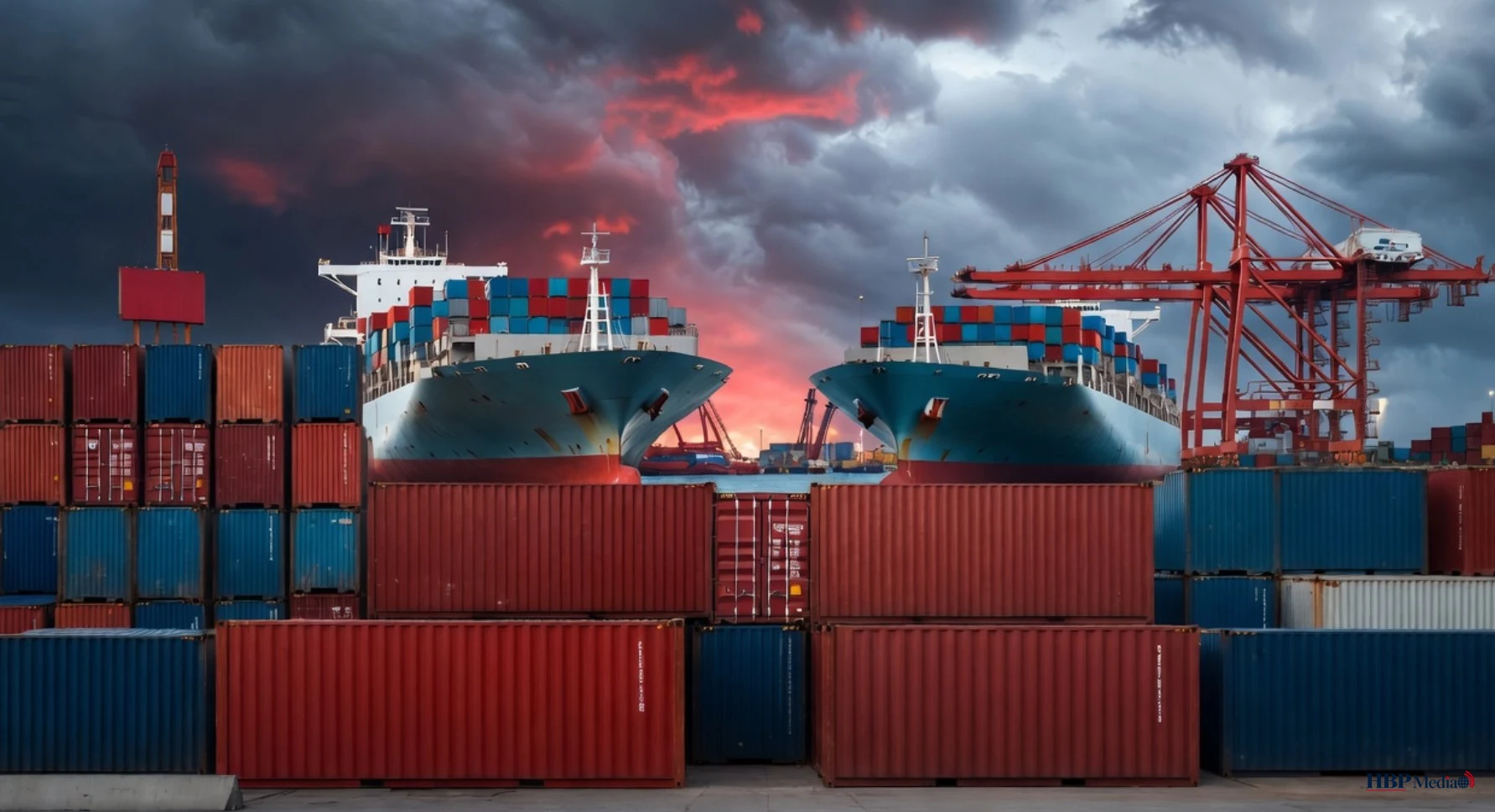 Containers in een internationale haven als symbool voor handelsspanning tussen China en de VS.