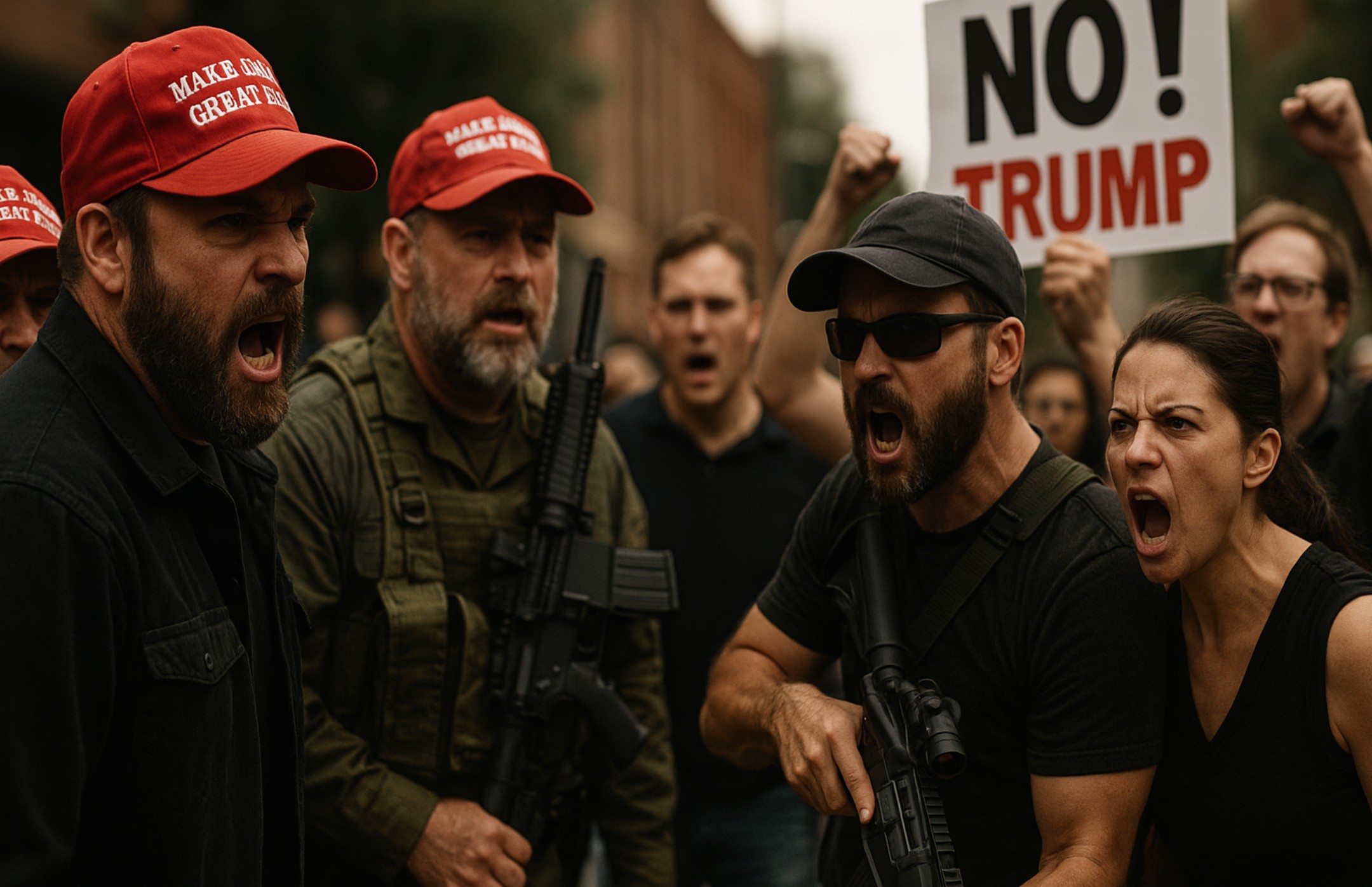 Voor- en tegenstanders van Trump die lijnrecht tegenover elkaar staan