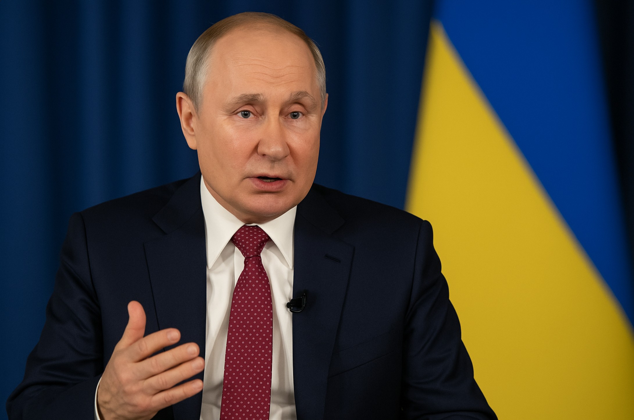 Poetin tijdens interview, terwijl hij spreekt over het Amerikaanse vredesplan voor Oekraïne.