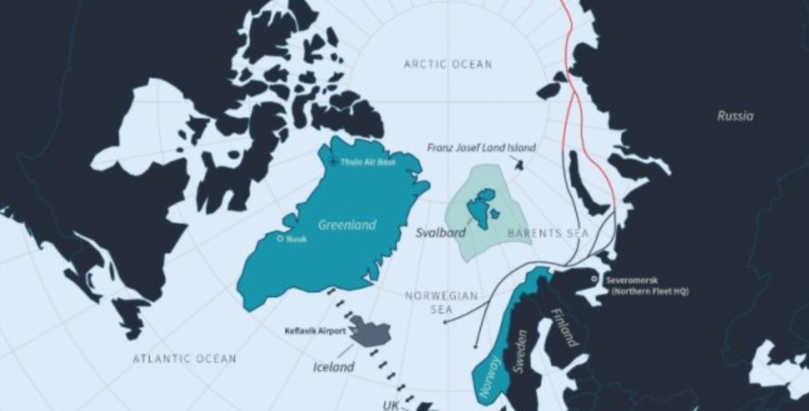 Wereldkaart met Groenland, Verenigde Staten, Europa en China in geopolitieke context