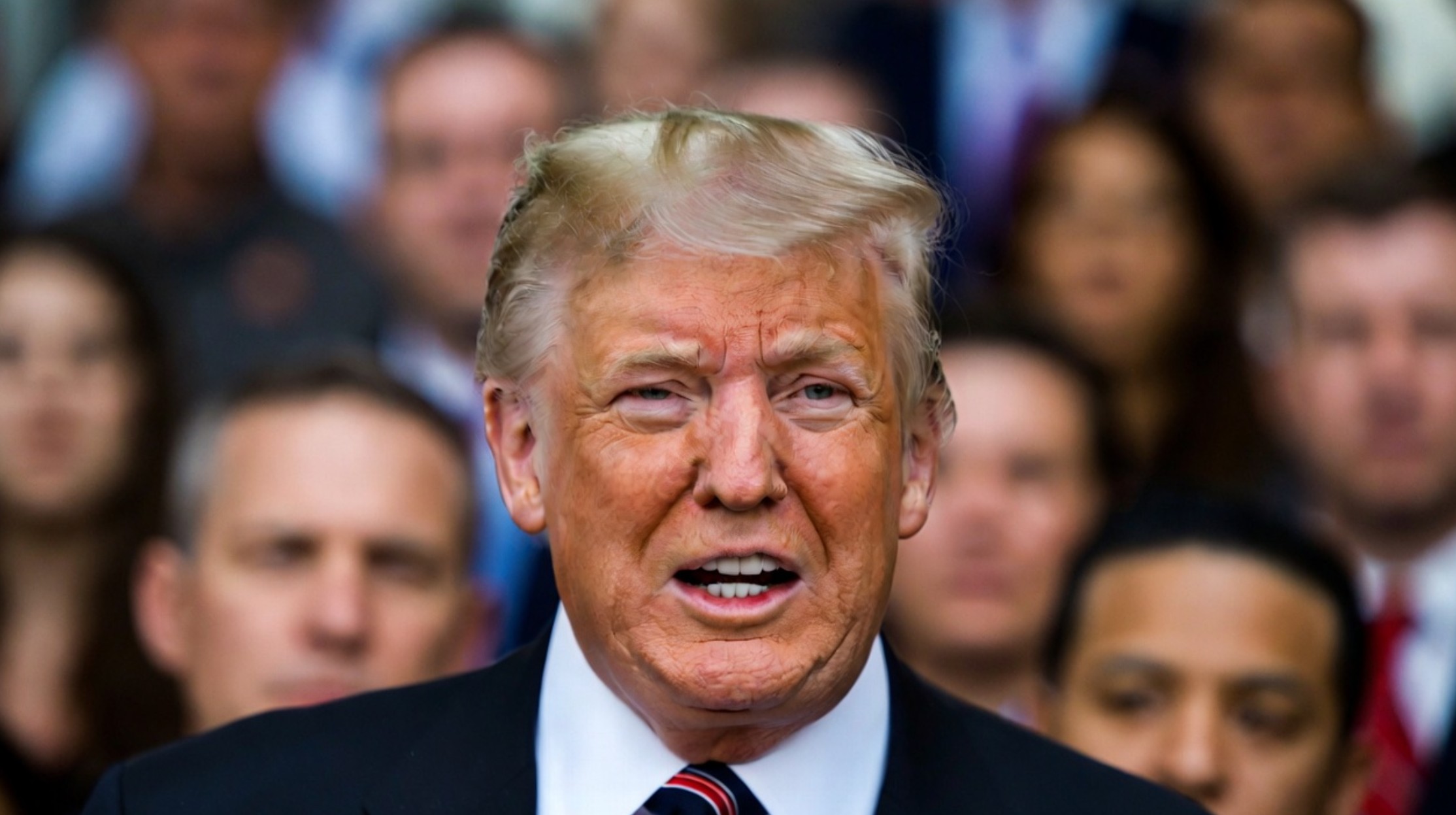 Donald Trump tijdens een publieke toespraak, terwijl peilingscijfers over zijn steun onder Republikeinen worden besproken.