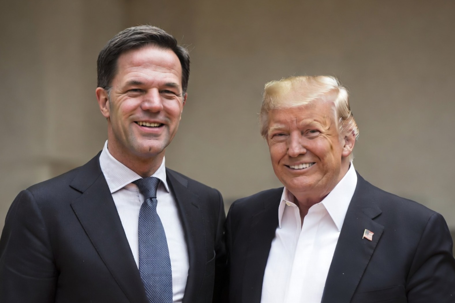Mark Rutte en Donald Trump tijdens een ontmoeting op het NAVO-hoofdkwartier in Brussel