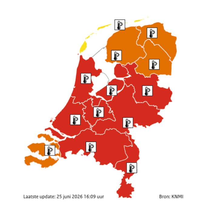 Waarschuwing voor extreme hitte met code rood in grote delen van Nederland