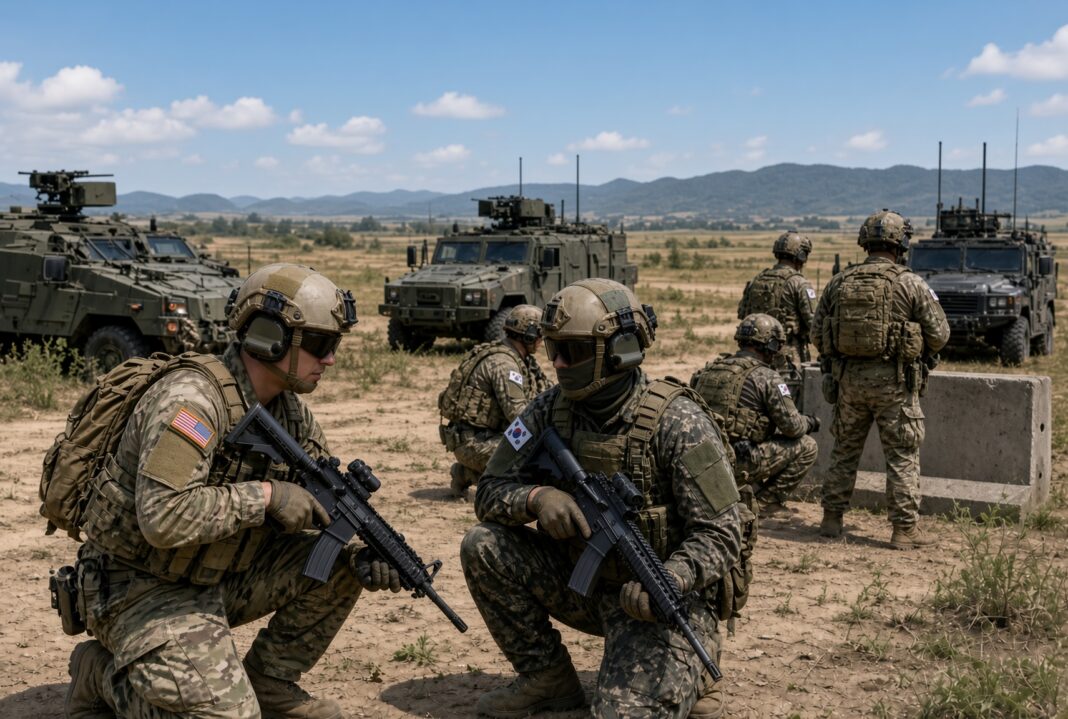 Amerikaanse en Zuid-Koreaanse militairen tijdens een gezamenlijke training in het veld.