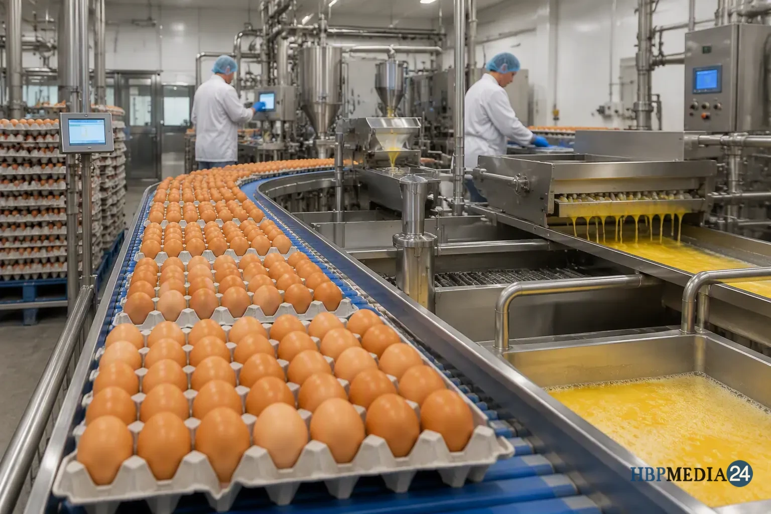 Eieren in een productiefaciliteit waar eiproducten worden verwerkt