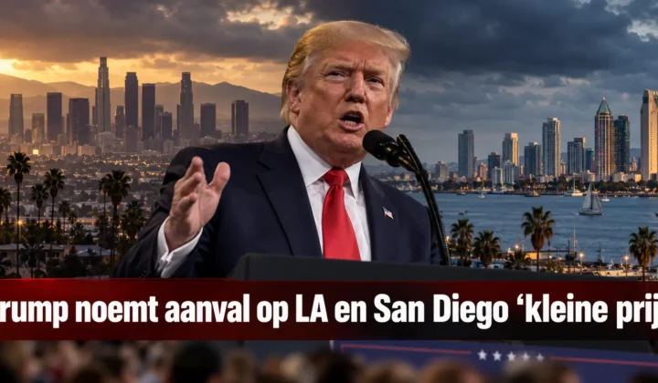 Donald Trump tijdens campagnebijeenkomst in Nebraska waar hij sprak over Iran, Los Angeles en San Diego
