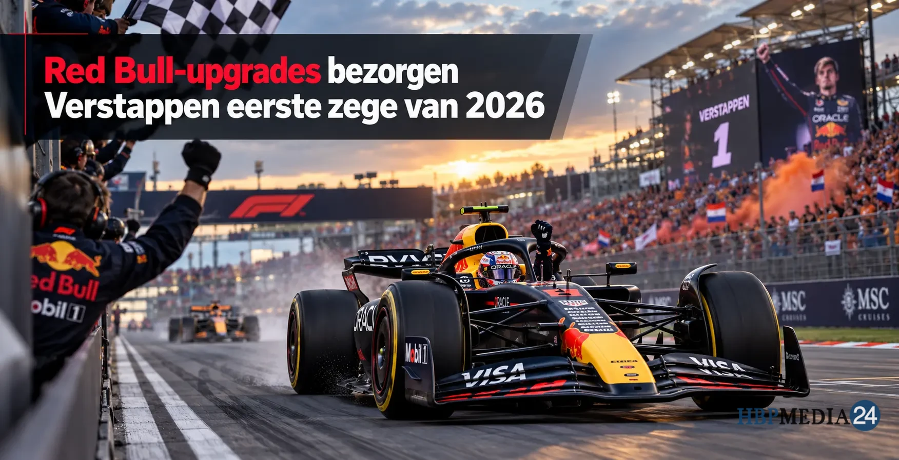 Max Verstappen in de verbeterde Red Bull RB22 tijdens zijn eerste Formule 1-zege van 2026