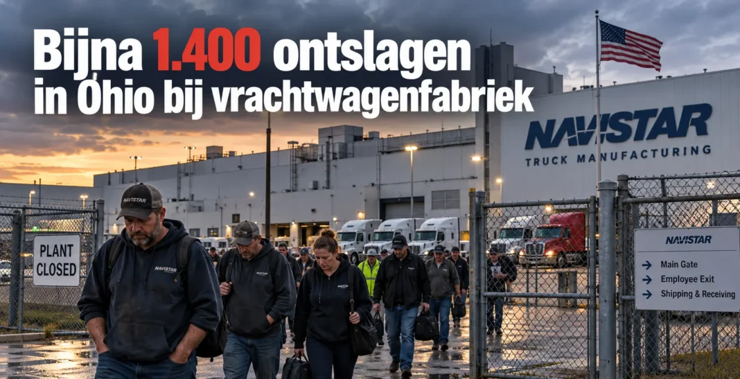 Voormalige Navistar-vrachtwagenfabriek in Ohio waar bijna 1.400 werknemers zijn ontslagen vlak voor een Trump-rally.